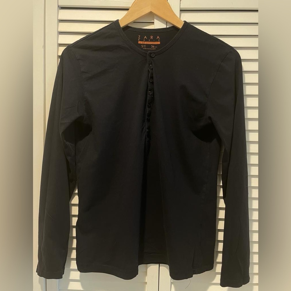 Zara Men’s Cotton Henley Shirt - black color
